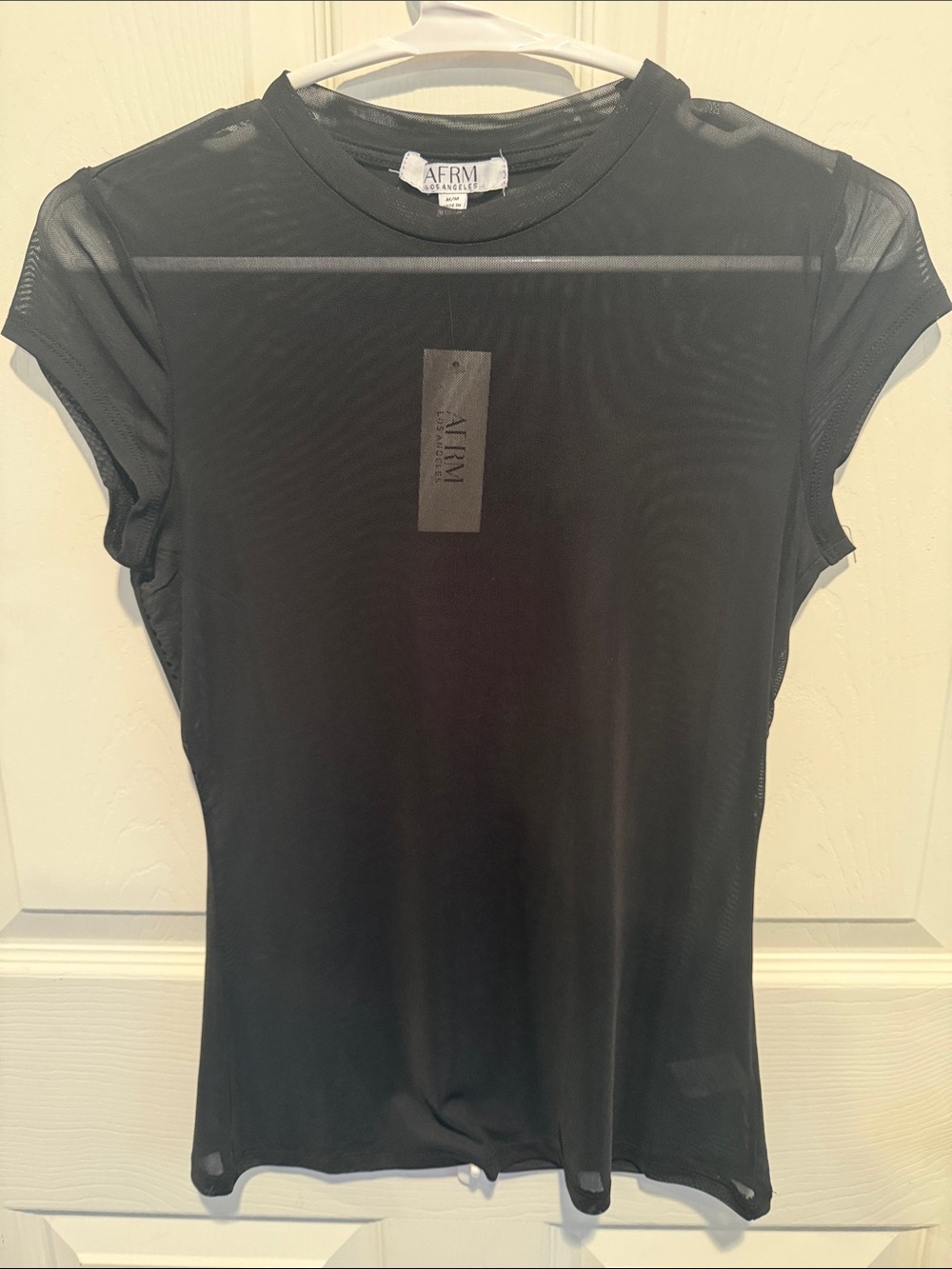 AFRM Black Sheer Short-Sleeve Crew Top